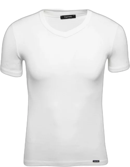 Tom Ford White Cotton V-Neck Short Sleeve T-Shirt