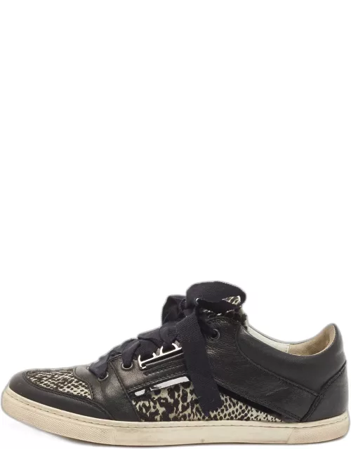 Lanvin Black Leather and Fabric Low Top Sneaker