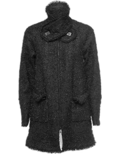 Chanel Black Tweed Zip Front Coat
