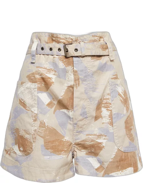 Isabel Marant Brown Abstract Print Linen Blend Belted Shorts