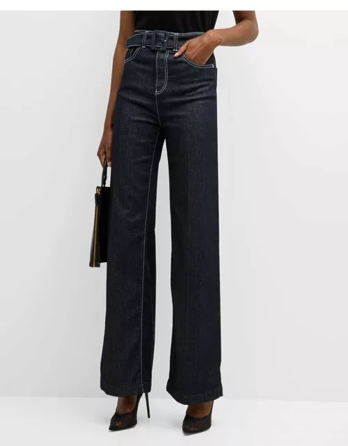 High-Rise Belted Boot-Cut Jean
