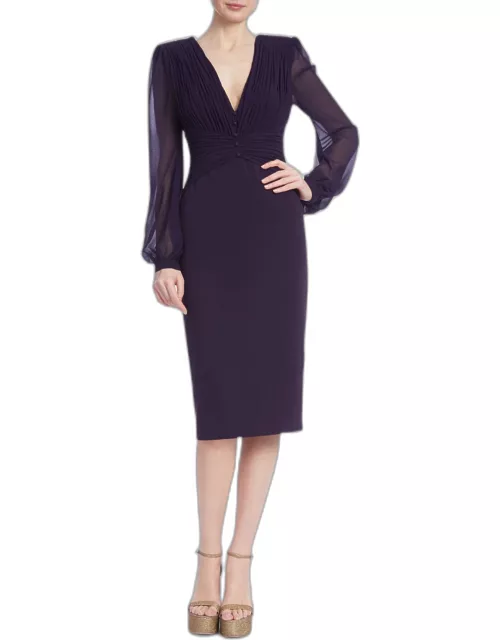 Ruched Blouson-Sleeve Bodycon Dres