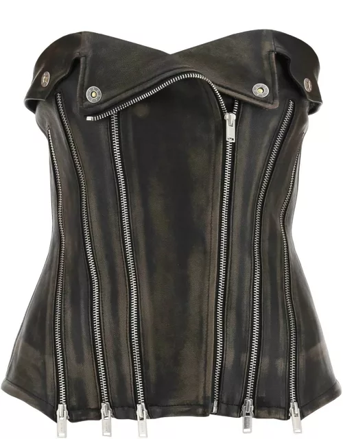 DION LEE Leather biker corset top