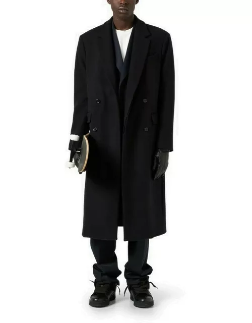 Black double-breasted wool coat