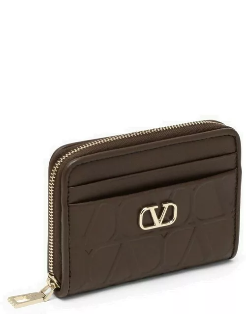 Cocoa leather zip-around wallet