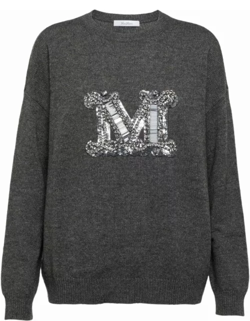 Grey sweater with jewel embroidery