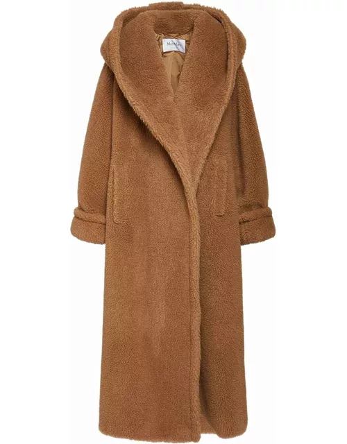 Apogeo camel and silk hooded coat