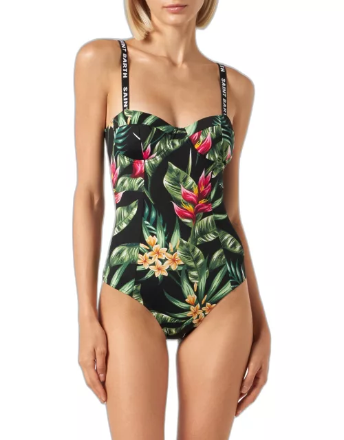 MC2 Saint Barth Woman One Piece Swimsuit With Tropical Print