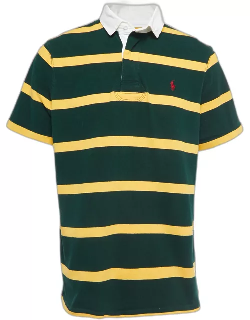 Polo Ralph Lauren Green & Yellow Striped Cotton Knit Contrast Collar T-Shirt