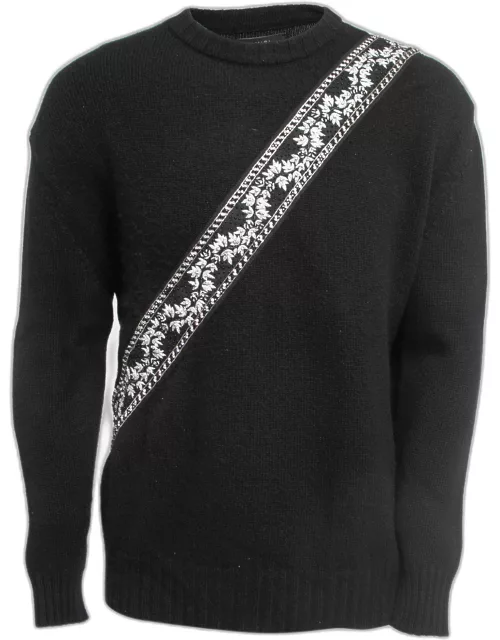 Amiri Black Wool & Cashmere Crystals Embellished Crew Neck Sweater