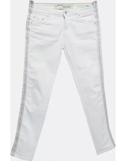 Off-White White Denim Logo Tape Detail Skinny Jeans S Waist 26"