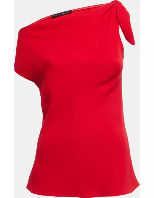 CH Carolina Herrera Red Crepe Knotted Sleeve Detail Top