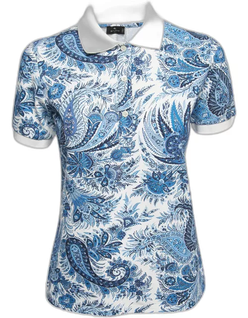 Etro Blue Paisley Printed Cotton Pique Polo T-Shirt