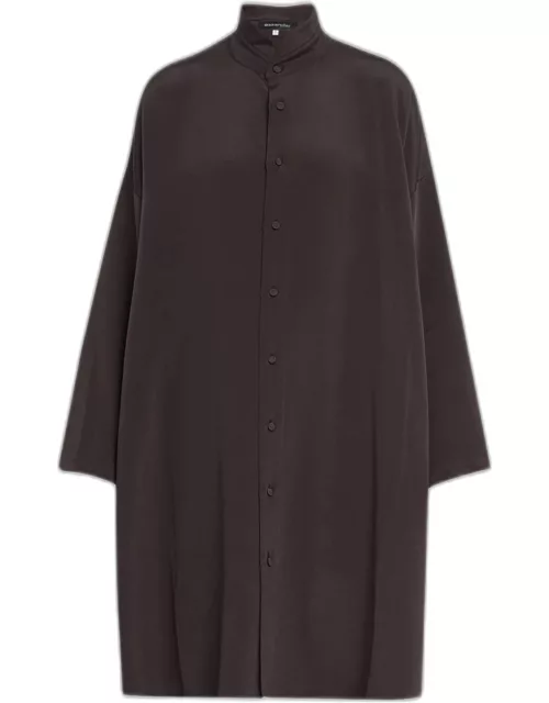 Wide A-line Double Stand Collar Shirt (Very Long)