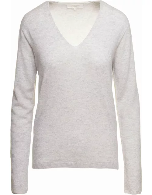 Antonelli Grey Sweater With V Neckline In Wool And Cashmere Woman