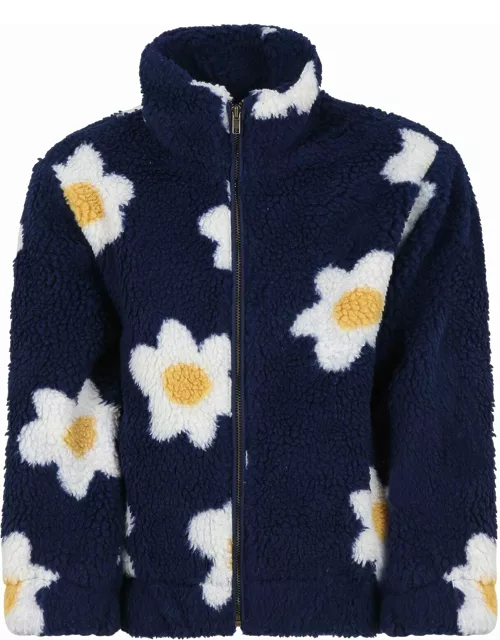 Bobo Choses Blue Coat For Guirl With Flowers Print
