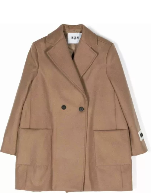 MSGM Brown Wool Blend Single-breasted Coat