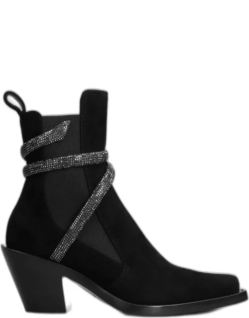 René Caovilla Low Heels Ankle Boots In Black Suede