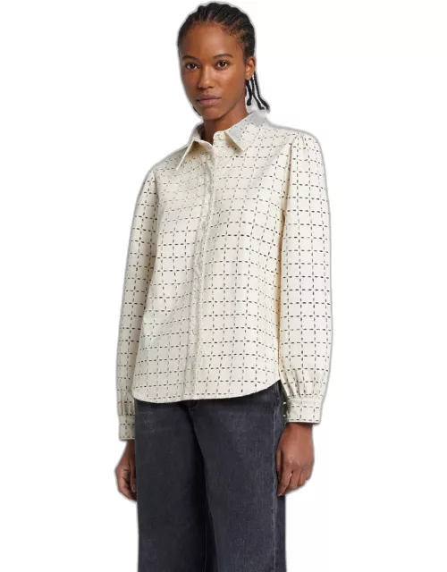 Faux Leather Eyelet Classic Shirt in Crea
