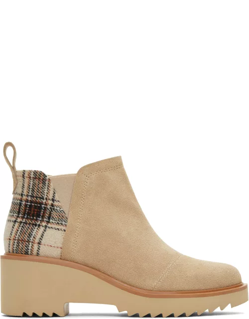 TOMS Women's Natural/Multi Natural Plaid Oatmeal Suede Maude Boot