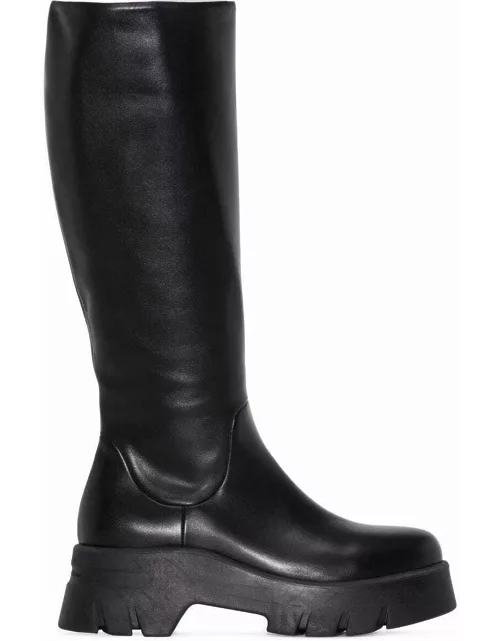 Black knee-high boots with glossy effect