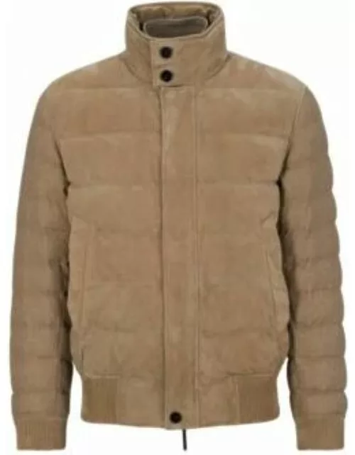 Mixed-material jacket with nubuck leather- Light Brown Men's Leather Jacket