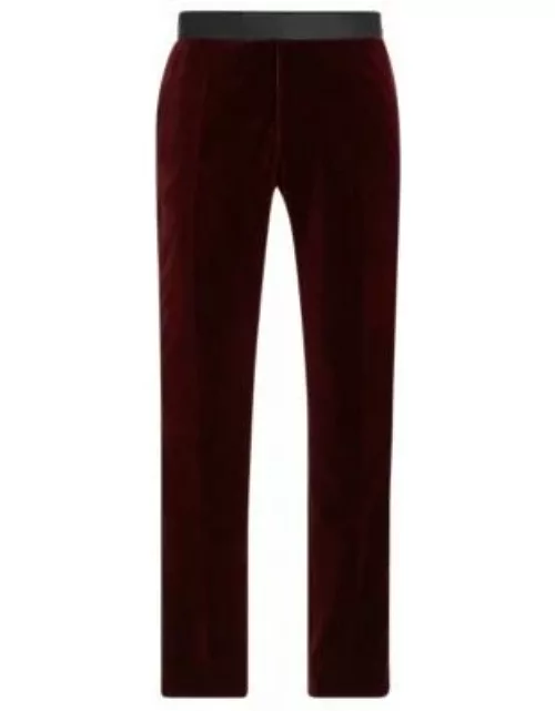 Slim-fit tuxedo trousers in pure-cotton velvet- Dark Red Men's All Gift