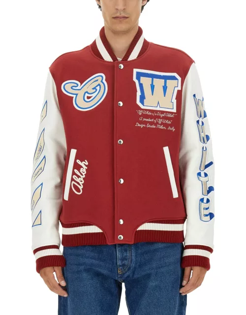 off-white bomber jacket with appliqué