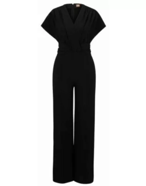 Slim-fit jumpsuit with wrap front- Black Women's Business Dresse