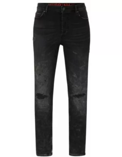 Tapered-fit jeans in black comfort-stretch denim- Dark Grey Men's Jean
