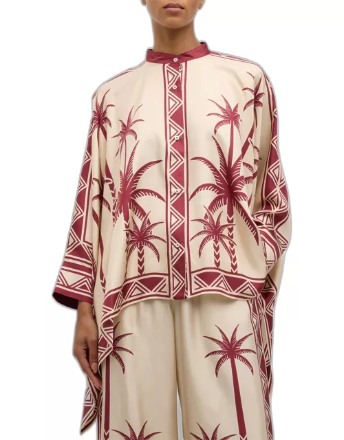 Placed-Print Collared Silk Foulard Shirt