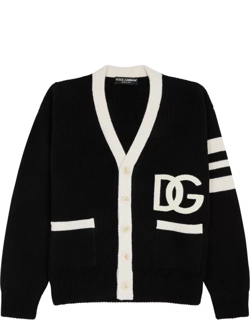 Dolce & Gabbana Logo Ribbed Wool Cardigan - Black