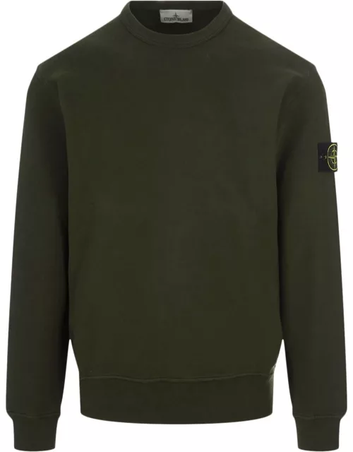 Stone Island Crew-neck Sweatshirt In Military Green Gauzed Cotton