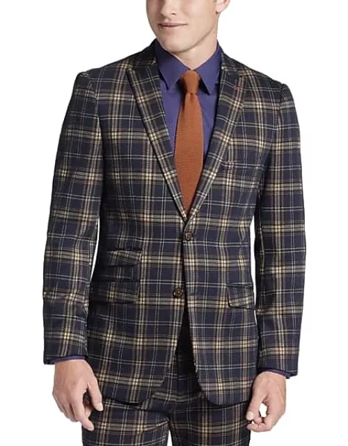Paisley & Gray Men's Slim Fit Plaid Peak Lapel Suit Separates Jacket Navy Tan Pumpkin