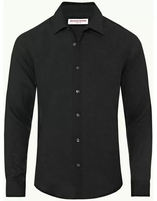 Giles - Black Tailored Fit Classic Collar Linen Shirt