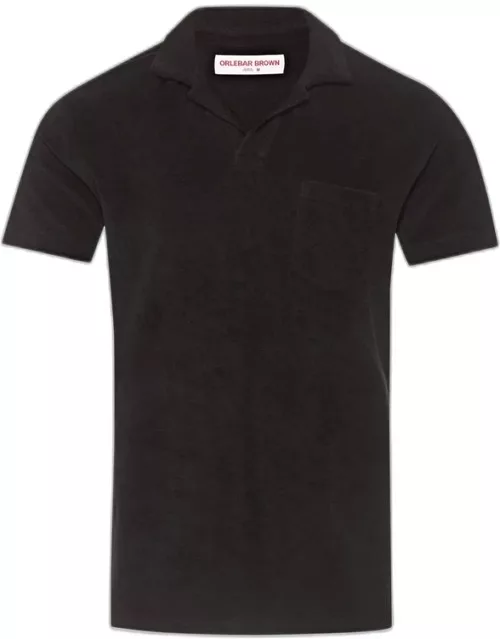 Terry Towelling - Black Tailored Fit Towelling Resort Polo Shirt