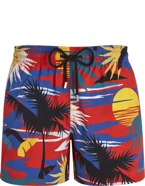 Men Stretch Swim Trunks Hawaiian Stretch - Vilebrequin X Palm Angels - Swimming Trunk - Moorise - Red
