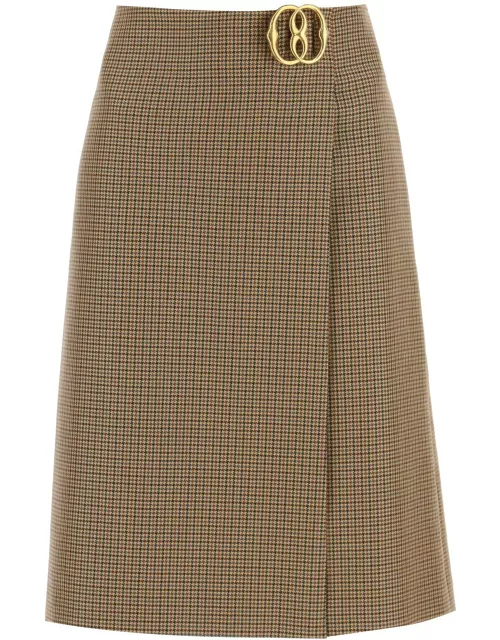 BALLY houndstooth a-line skirt with emblem buckle