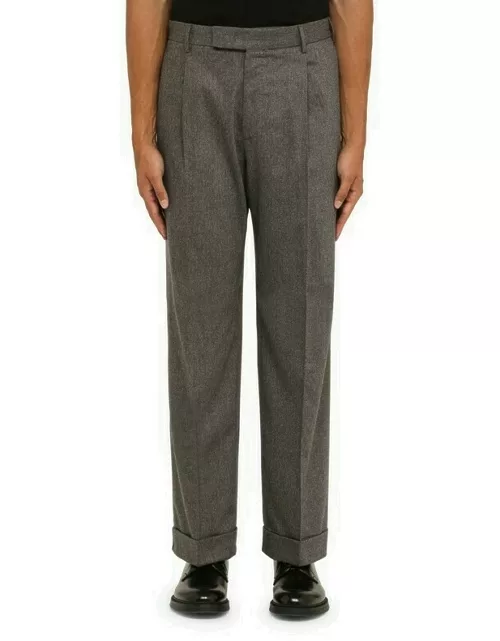 Grey virgin wool pleated trouser