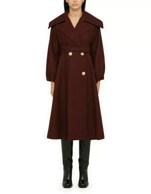Wine wool double-breasted coat