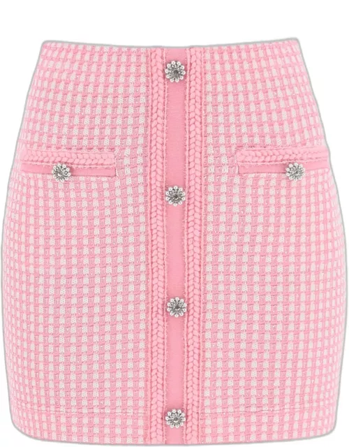 SELF PORTRAIT Lurex knitted mini skirt with diamanté button