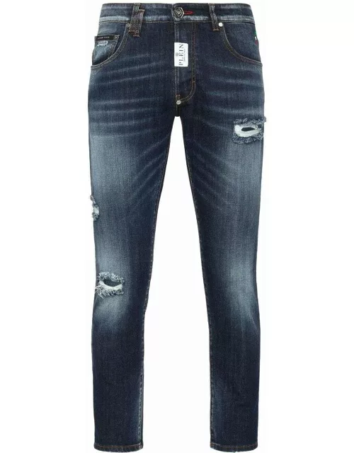 Blue skinny jeans with print