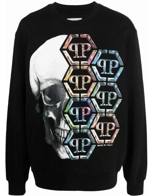 Black sweatshirt with skull logo print