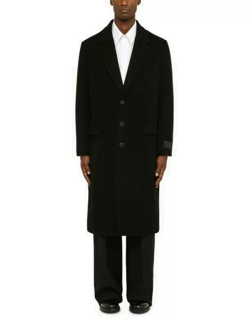 Black single-breasted coat in woo