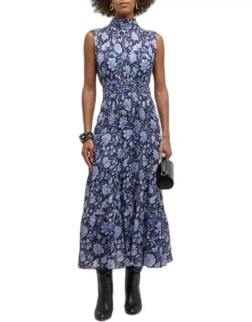 Junia Floral Ruched Sleeveless Midi Dres