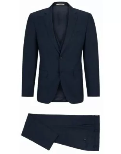 Slim-fit suit in houndstooth virgin wool- Dark Blue Men's Business Suit