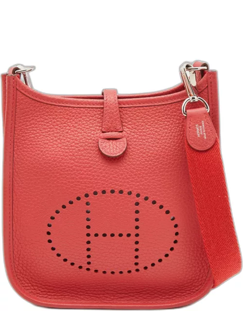 Hermes Rouge Pivoine Taurillon Clemence Leather Evelyne TPM Bag