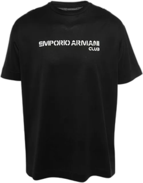 Emporio Armani Black Knit Logo Detail Crew Neck T-Shirt