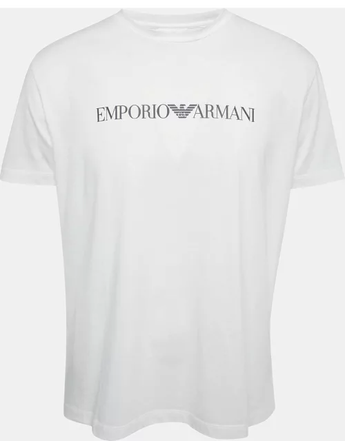 Emporio Armani White Logo Print Cotton Crew Neck T-shirt