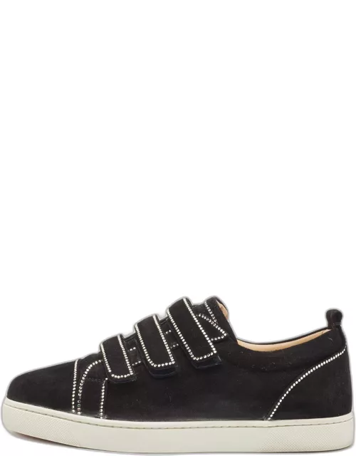 Christian Louboutin Black Suede Kiddo Bordo Embellished Velcro Low Top Sneaker